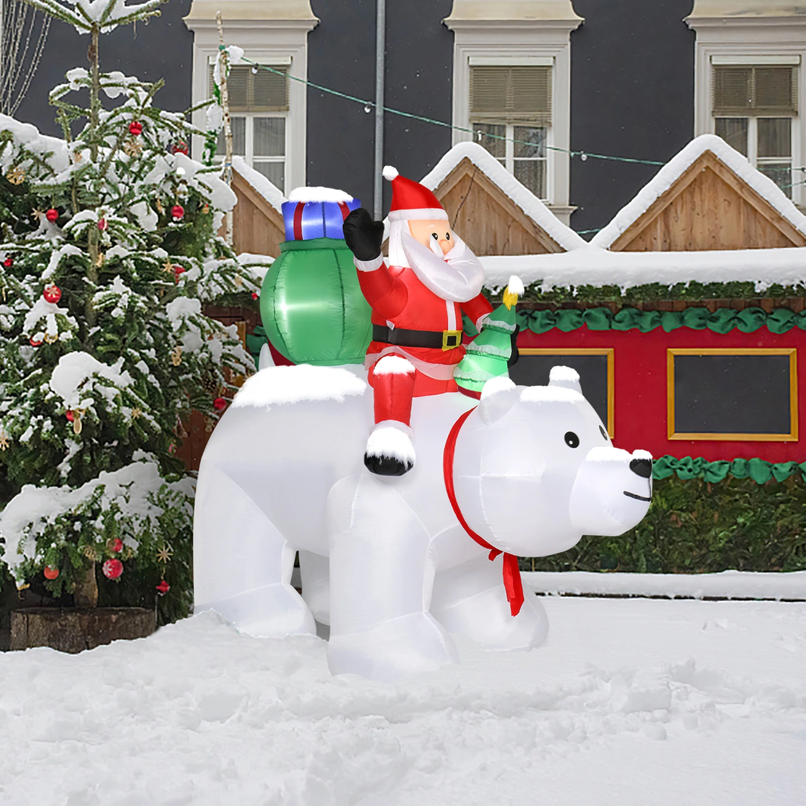 6ft LED Christmas Light String, 15W 7PCS Santa Claus Riding Polar Bear Garden Outdoor Decoration for Holiday Yard Display view 20