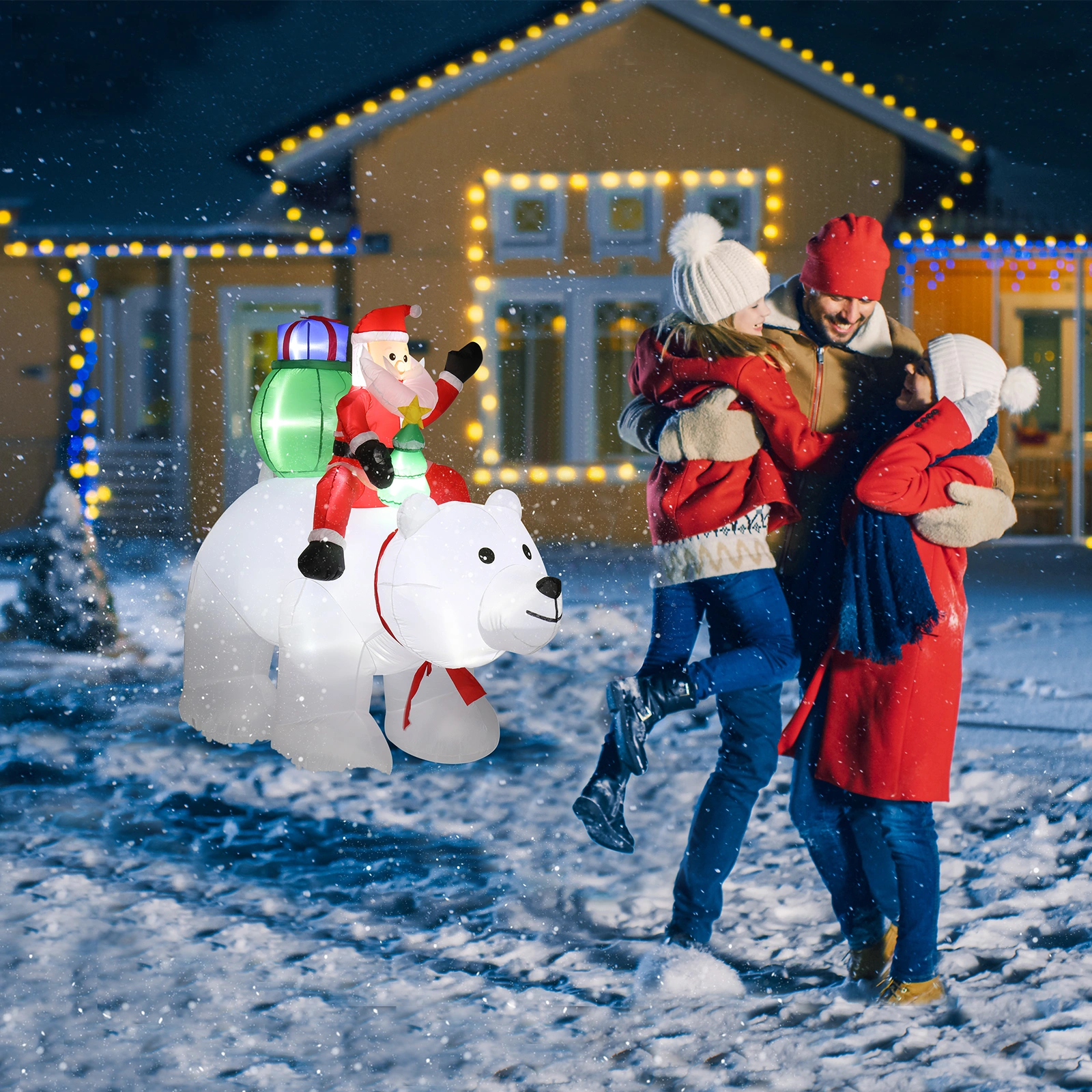 6ft LED Christmas Light String, 15W 7PCS Santa Claus Riding Polar Bear Garden Outdoor Decoration for Holiday Yard Display view 23