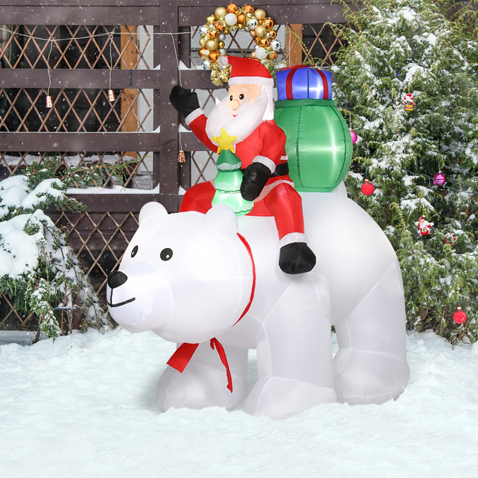 6ft LED Christmas Light String, 15W 7PCS Santa Claus Riding Polar Bear Garden Outdoor Decoration for Holiday Yard Display view 24