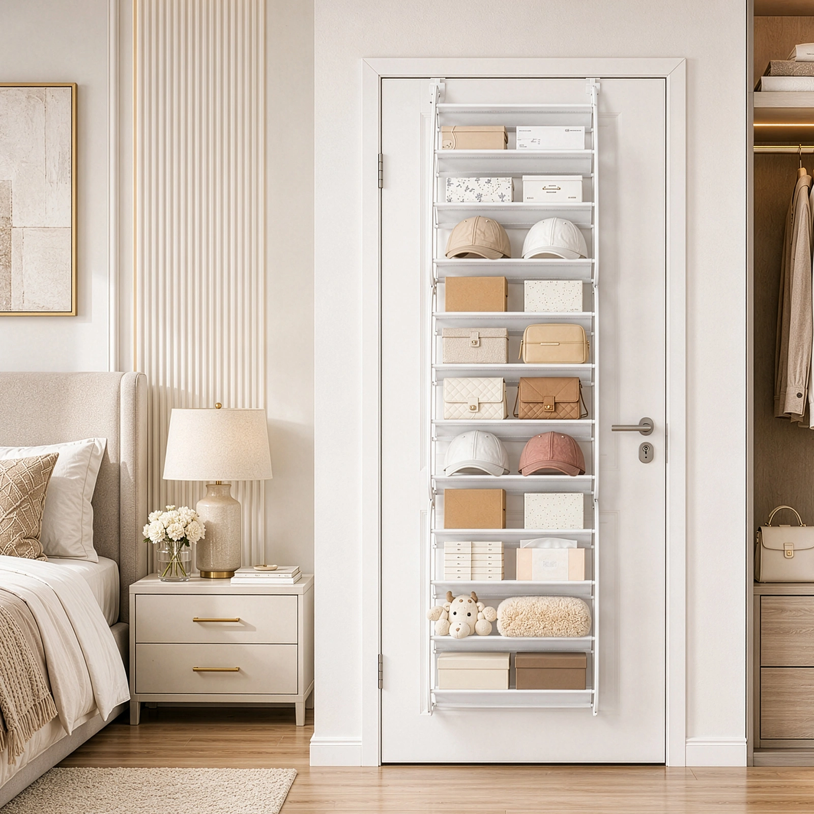 12 Tier Hanging Shoe Rack, Door Organizer with Non-Woven Fabric Dividers, 19.7" x 6.7" x 71.3" Space Saving Shoe Storage, White view 12