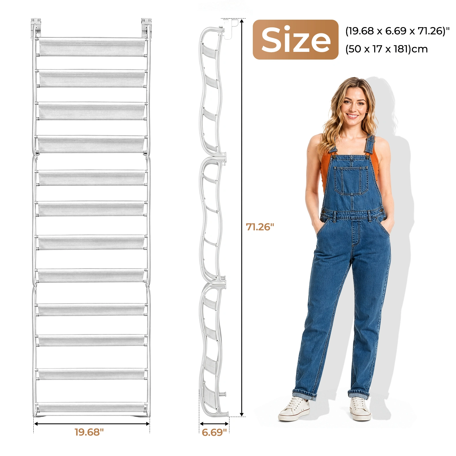 12 Tier Hanging Shoe Rack, Door Organizer with Non-Woven Fabric Dividers, 19.7" x 6.7" x 71.3" Space Saving Shoe Storage, White view 5