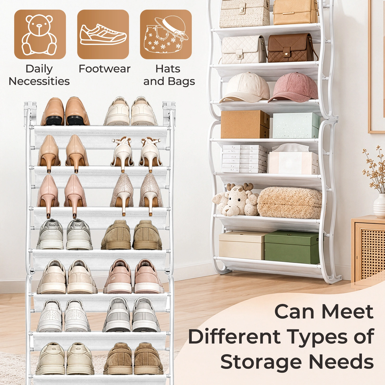 12 Tier Hanging Shoe Rack, Door Organizer with Non-Woven Fabric Dividers, 19.7" x 6.7" x 71.3" Space Saving Shoe Storage, White view 7