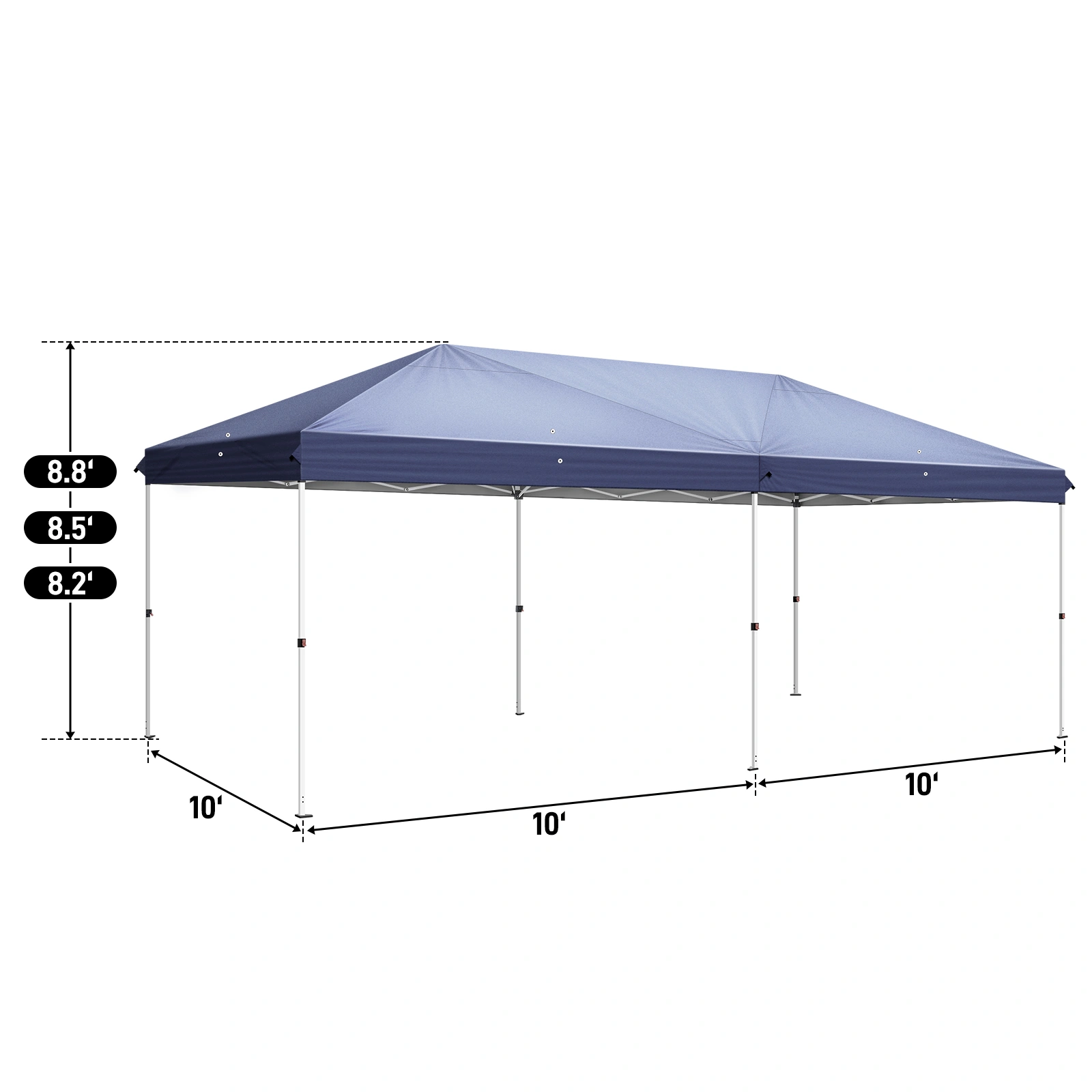10x20ft Pop Up Canopy Tent, 6 Mesh Screen Walls & Doors, 210D Oxford Fabric, 28/22mm Steel Legs, Cross Frame, Powder-Coated Iron, Carry Bag, Blue view 2