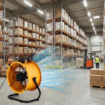 US Standard MLD-400 Barrel Fan 110V 192W 16inch Floor Barrel Fan Mobile Fan with Handle Copper Motor Orange-Yellow Air Circulation Industrial Fan view 8