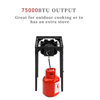 Outdoor Camp Stove High Pressure Propane Gas Cooker Portable Cast Iron Patio Cooking Burner (Single Burner 75000-BTU) view 3