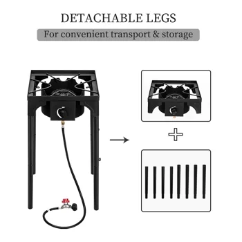Outdoor Camp Stove High Pressure Propane Gas Cooker Portable Cast Iron Patio Cooking Burner (Single Burner 75000-BTU) view 4