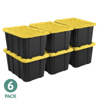 Large Storage Bin, 27 Gallon Durable Plastic Storage Tote with Snap-On Lid, Black and Yellow, 6 Pack (Shipment from Walmart)