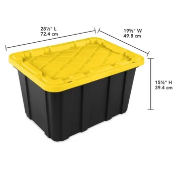 Large Storage Bin, 27 Gallon Durable Plastic Storage Tote with Snap-On Lid, Black and Yellow, 6 Pack (Shipment from Walmart) view 2