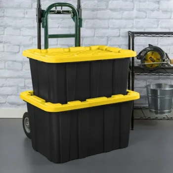 Large Storage Bin, 27 Gallon Durable Plastic Storage Tote with Snap-On Lid, Black and Yellow, 6 Pack (Shipment from Walmart) view 3