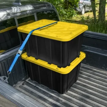 Large Storage Bin, 27 Gallon Durable Plastic Storage Tote with Snap-On Lid, Black and Yellow, 6 Pack (Shipment from Walmart) view 4