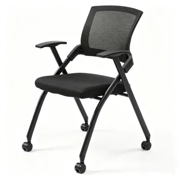2 Pack Stackable Conference Room Chairs with Wheels, Folding Office Chair with Rebound Back, Padded Seat for Training Room, Guest, Reception, Event, Capacity 350lbs, Black view 8