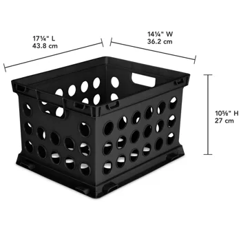 File Crate, Versatile Plastic Storage Bin with Through Handles, Fits Letter & Legal-sized Hanging Files, Stackable, Black, 6 Pack view 3