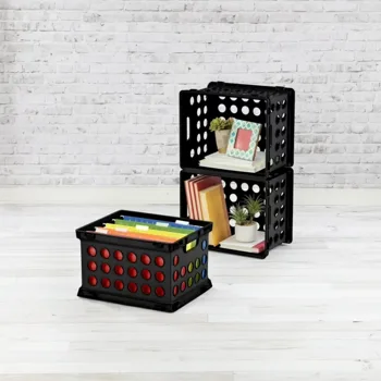 File Crate, Versatile Plastic Storage Bin with Through Handles, Fits Letter & Legal-sized Hanging Files, Stackable, Black, 6 Pack view 5