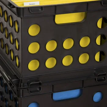 File Crate, Versatile Plastic Storage Bin with Through Handles, Fits Letter & Legal-sized Hanging Files, Stackable, Black, 6 Pack view 6
