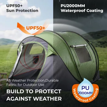 4 Person Pop Up Tent for Camping, Waterproof Instant Family Tent with Front Awning, Automatic Tent Throw Pop Up Instant Flip Pop Tent for Camping, Green view 8