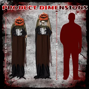 5.6ft Halloween Decorations Outdoor Life Size Animatronics Ghost with Pumpkin Head, Sound-Actived Party Decor with Creepy Sound , Scary Haunted House Props for Garden Yard Lawn view 3