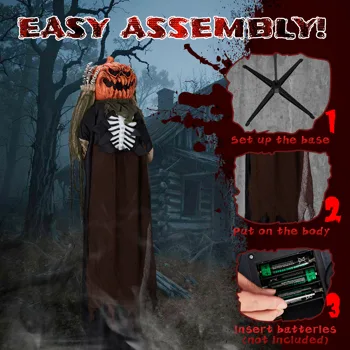 5.6ft Halloween Decorations Outdoor Life Size Animatronics Ghost with Pumpkin Head, Sound-Actived Party Decor with Creepy Sound , Scary Haunted House Props for Garden Yard Lawn view 5