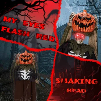 5.6ft Halloween Decorations Outdoor Life Size Animatronics Ghost with Pumpkin Head, Sound-Actived Party Decor with Creepy Sound , Scary Haunted House Props for Garden Yard Lawn view 7