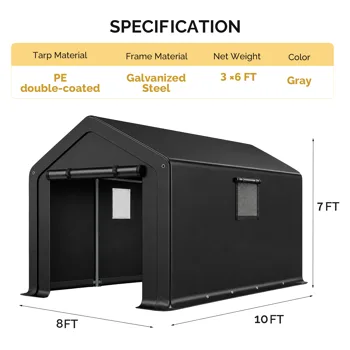 8x10 FT Storage Shed with 2 Roll-up Windows, Heavy Duty Bike Tent view 2