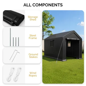 8x10 FT Storage Shed with 2 Roll-up Windows, Heavy Duty Bike Tent view 3