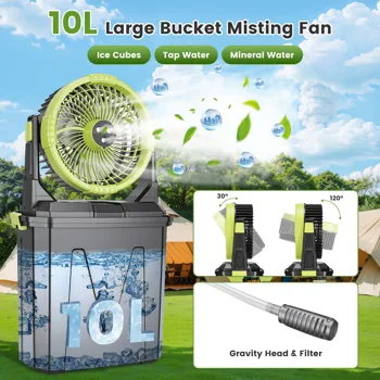 5-in-1 Rechargeable Misting Cooling Fan with 20000mAh Power Bank, 10L Large Water Tank 4 Mist Modes 4 Wind Speeds, RGB Night Light Timer Remote Control Portable Water Fan for Camping Patio RV Bedroom view 7