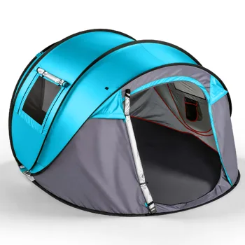 4 Person Pop Up Tent for Camping, Waterproof Instant Family Tent with Front Awning, Automatic Tent Throw Pop Up Instant Flip Pop Tent for Camping, Blue view 2