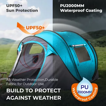 4 Person Pop Up Tent for Camping, Waterproof Instant Family Tent with Front Awning, Automatic Tent Throw Pop Up Instant Flip Pop Tent for Camping, Blue view 7