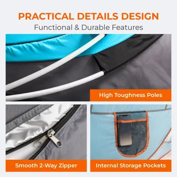 4 Person Pop Up Tent for Camping, Waterproof Instant Family Tent with Front Awning, Automatic Tent Throw Pop Up Instant Flip Pop Tent for Camping, Blue view 8