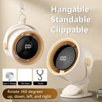 Clip-On USB Rechargeable Desktop Portable Small Fan Adjustment 5 Speed w/ LED display& Hook For Camping Office Home Stroller Car (US Logistics For USPS/DHL/Fedex/UPS. No designated logistics accepted,TK/TMEU only For self-pickup) view 3