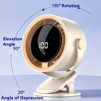 Clip-On USB Rechargeable Desktop Portable Small Fan Adjustment 5 Speed w/ LED display& Hook For Camping Office Home Stroller Car (US Logistics For USPS/DHL/Fedex/UPS. No designated logistics accepted,TK/TMEU only For self-pickup) view 4