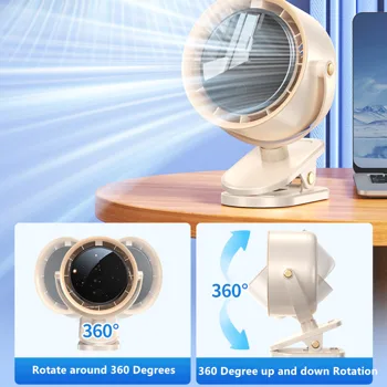 Clip-On USB Rechargeable Desktop Portable Small Fan Adjustment 5 Speed w/ LED display& Hook For Camping Office Home Stroller Car (US Logistics For USPS/DHL/Fedex/UPS. No designated logistics accepted,TK/TMEU only For self-pickup) view 5