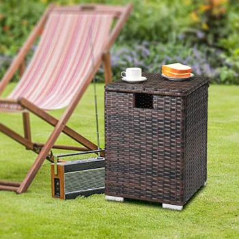 40*40*57cm Iron Frame Gas Bottle Storage Rattan Side Table Brown Gradient view 7