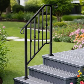 Matte Black Outdoor 2-Step Iron Handrail view 3