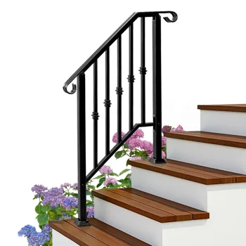 Matte Black Outdoor 2-Step Iron Handrail view 4