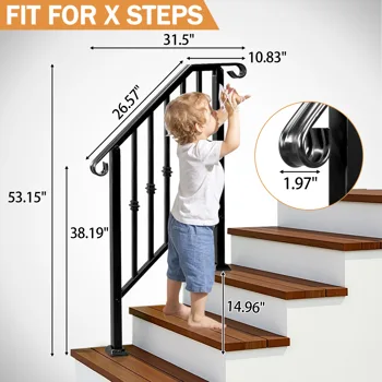 Matte Black Outdoor 2-Step Iron Handrail view 5