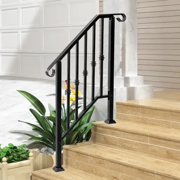 Matte Black Outdoor 2-Step Iron Handrail view 6