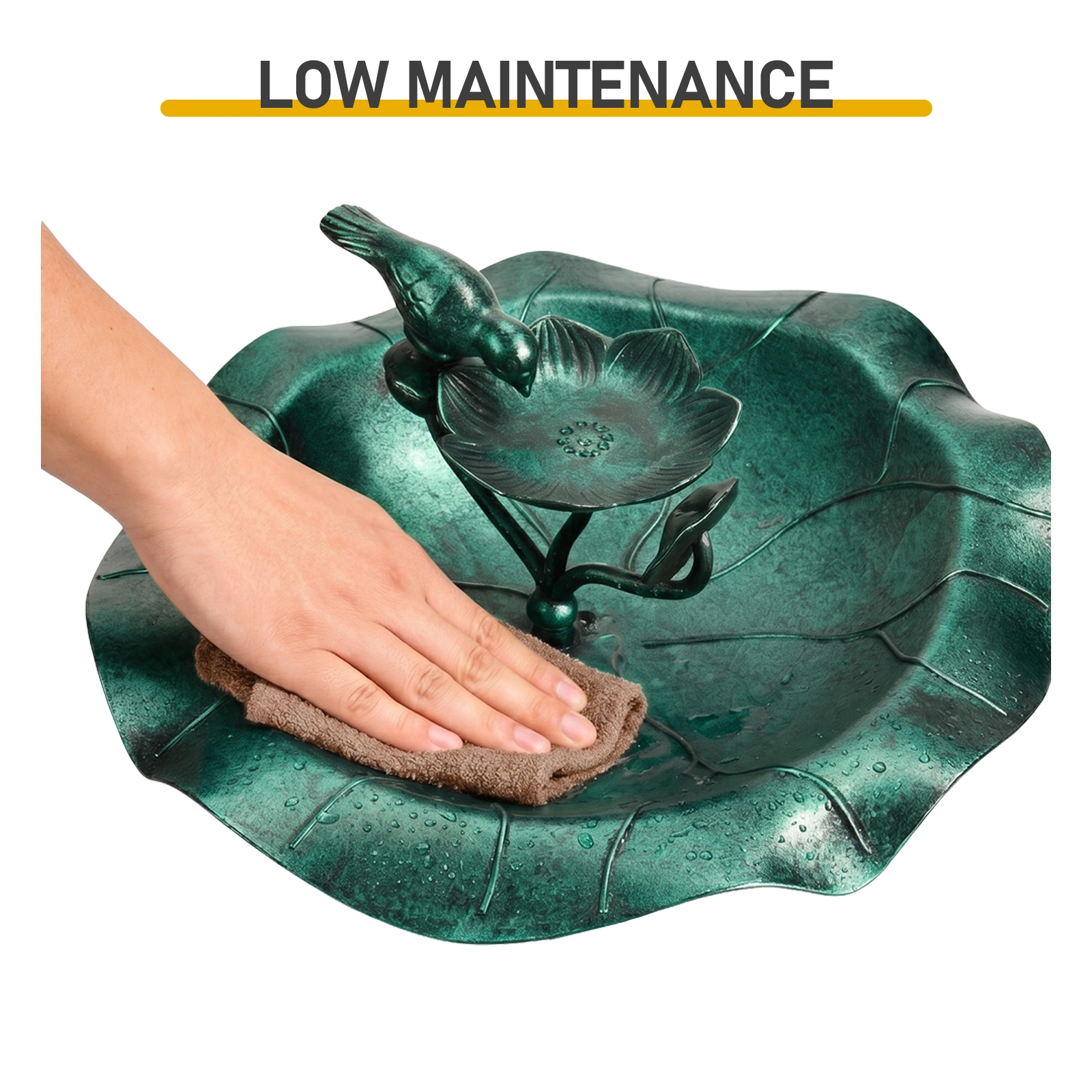 50*50*86cm Dark Green Resin Bird Bath With Lotus Edge & Feeder Tray view 5