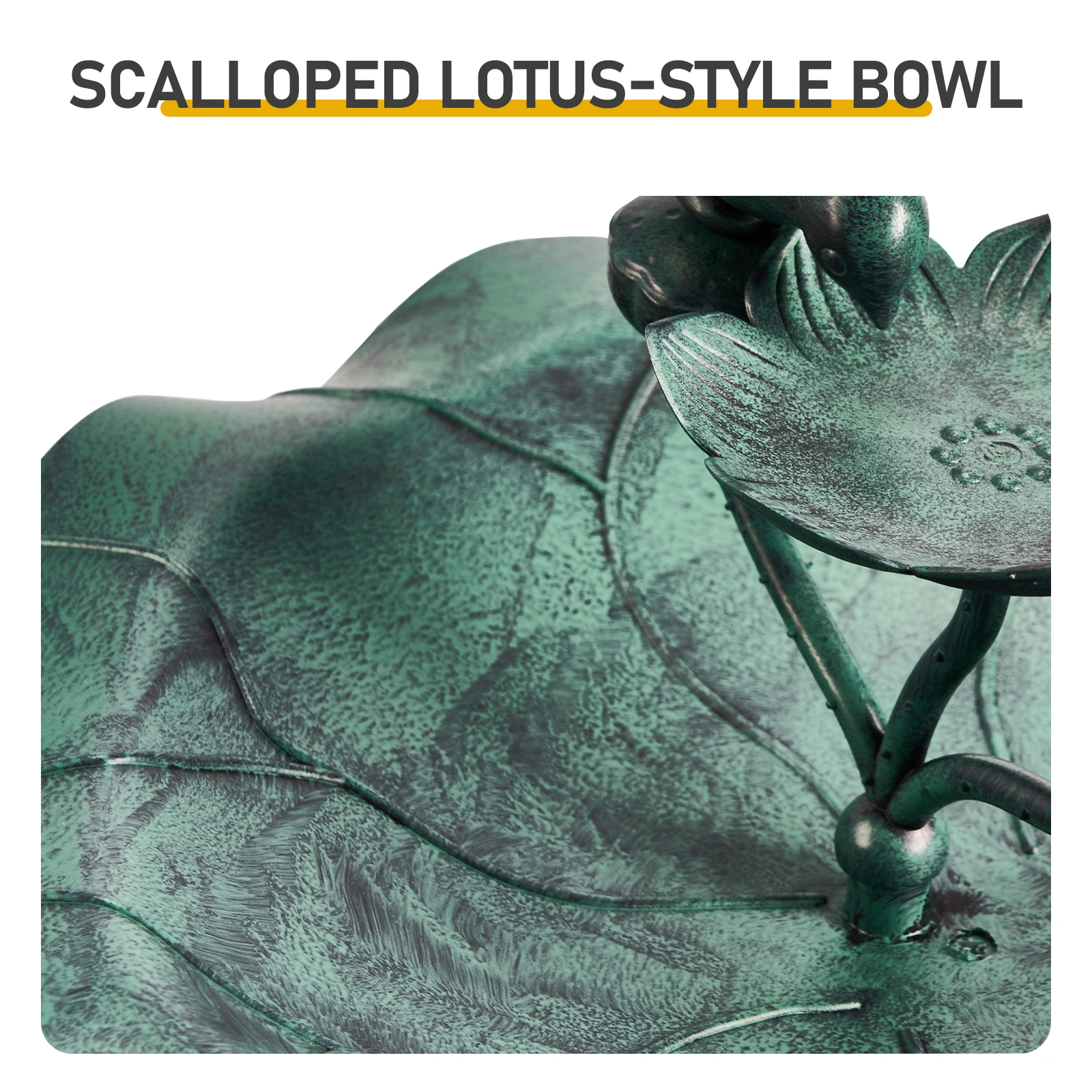 50*50*86cm Dark Green Resin Bird Bath With Lotus Edge & Feeder Tray view 6