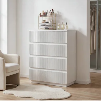 Handleless Grille-Finished 4-Drawer Bedside Table P2 Particleboard + MDF & Melamine Veneer + Thermoformed Drawer Dresser 23.62*14.96*30.71in White