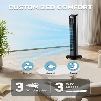 RTW-GR36 US Standard 36 Inch Tower Fan, 110V 45W, Black Plastic Body with Copper Motor, Touch & Remote Control, 3 Speeds, 3 Modes, Oscillating, 9H Timer, Household Fan view 4