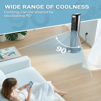 RTW-GR36 US Standard 36 Inch Tower Fan, 110V 45W, Black Plastic Body with Copper Motor, Touch & Remote Control, 3 Speeds, 3 Modes, Oscillating, 9H Timer, Household Fan view 6