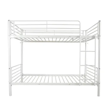 Iron Bed Bunk Bed with Ladder for Kids Twin Size White view 2