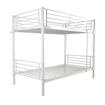 Iron Bed Bunk Bed with Ladder for Kids Twin Size White view 3