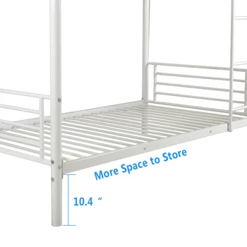 Iron Bed Bunk Bed with Ladder for Kids Twin Size White view 4