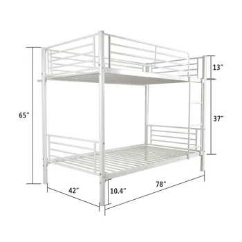 Iron Bed Bunk Bed with Ladder for Kids Twin Size White view 5