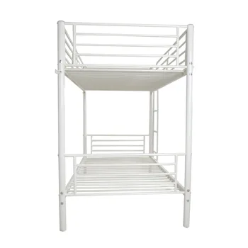 Iron Bed Bunk Bed with Ladder for Kids Twin Size White view 7