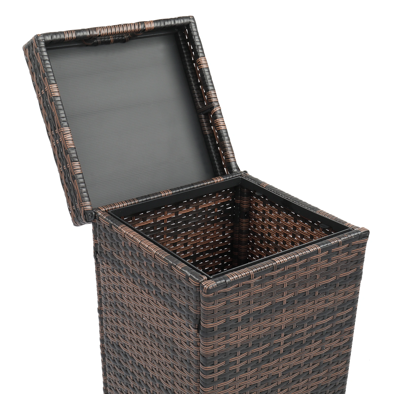 With Top Cover Iron Frame Rattan Trash Can Brown Gradient view 11