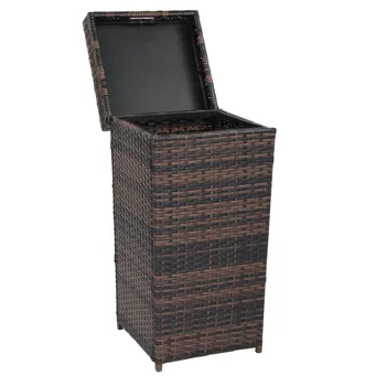 With Top Cover Iron Frame Rattan Trash Can Brown Gradient view 3