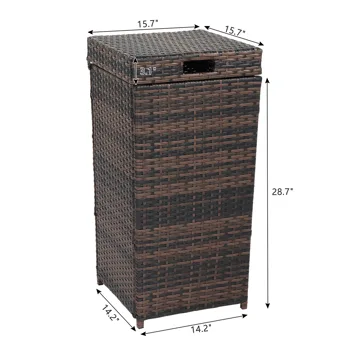 With Top Cover Iron Frame Rattan Trash Can Brown Gradient view 7