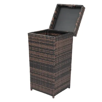 With Top Cover Iron Frame Rattan Trash Can Brown Gradient view 8
